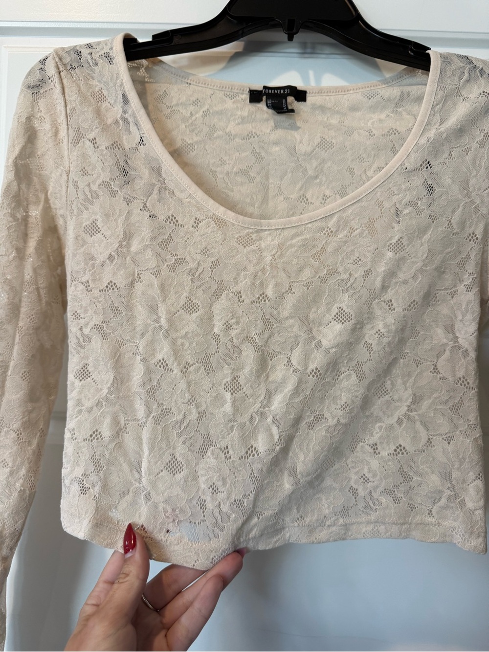 Forever 21 Cream Lace Long-Sleeve Crop Top
